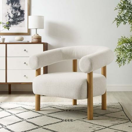 Modway Sable Upholstered Modern Fabric Armchair in Ivory and Natural
