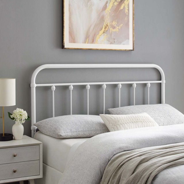 Modway Sage King Modern Powder Coated Iron Headboard in White Finish