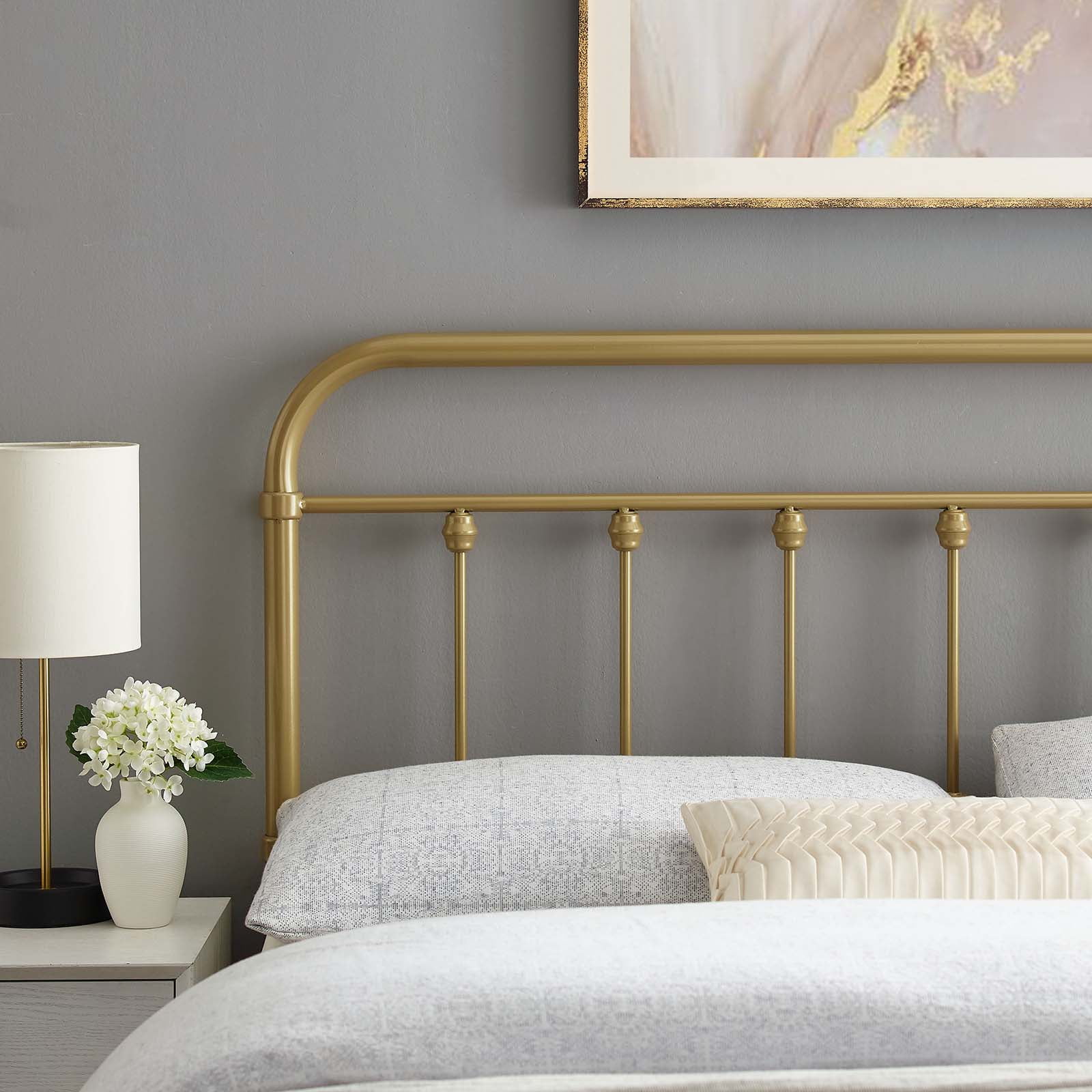Sage Gold Queen Metal Headboard with Adjustable Height