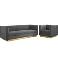 thumbnail image 1 of Modway Sanguine 2-Piece Modern Performance Velvet Sofa and Armchair Set in Gray, 1 of 6