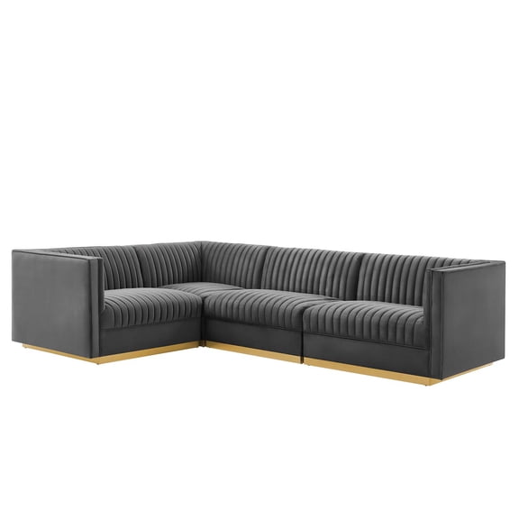 Sanguine Channel Tufted Performance Velvet 4-Piece Left-Facing Modular Sectional Sofa-EEI-5830-DUS