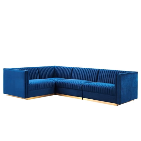 Sanguine Channel Tufted Performance Velvet 4-Piece Left-Facing Modular Sectional Sofa-EEI-5830-DUS