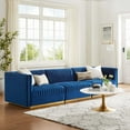thumbnail image 1 of Modway Sanguine Channel Tufted Performance Velvet 3-Seat Modular Sectional Sofa in Navy, 1 of 10