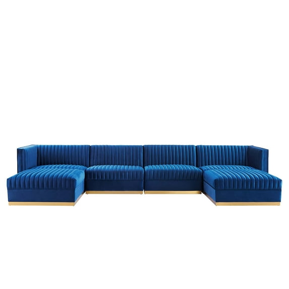 Modway Sanguine 6-Piece Velvet Modular Sectional Sofa in Navy