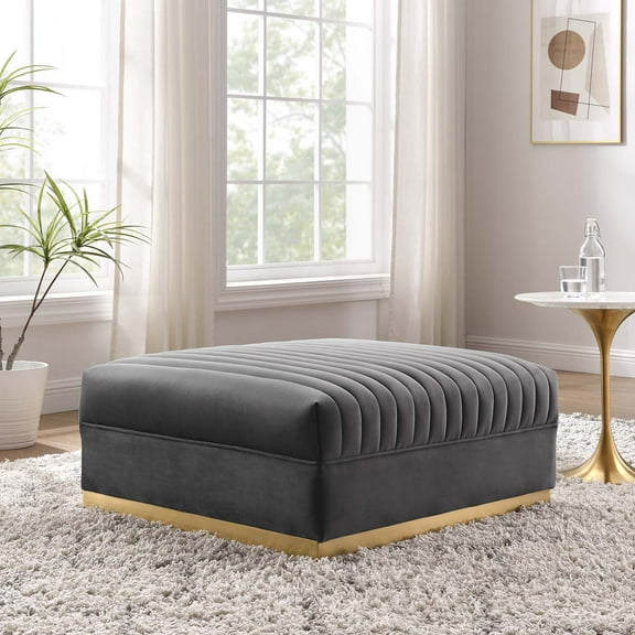 Modway Sanguine Channel Tufted Performance Velvet Modular Sectional Sofa Ottoman in Gray