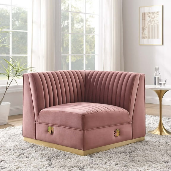 Modway Sanguine Channel Tufted Performance Velvet Modular Sectional Sofa Right Corner Chair in Dusty Rose