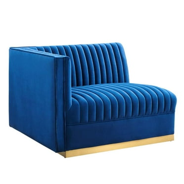 Modway Sanguine Velvet and Stainless Steel Left-Arm Chair in Navy
