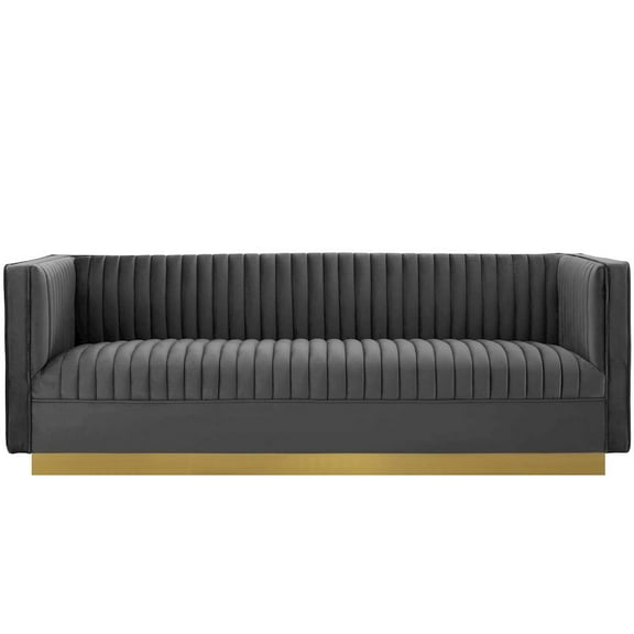Modway Sanguine Vertical Channel Tufted Performance Velvet Sofa in Gray