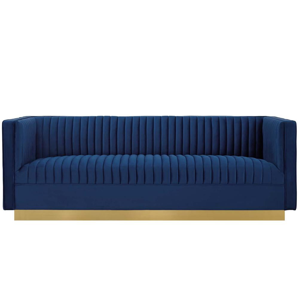 Gray Tufted Velvet Fabric Sofa with Solid Wood Frame