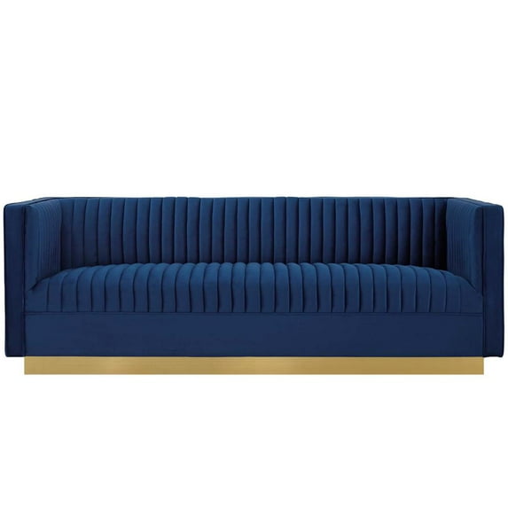 Modway Sanguine Vertical Channel Tufted Performance Velvet Sofa in Navy