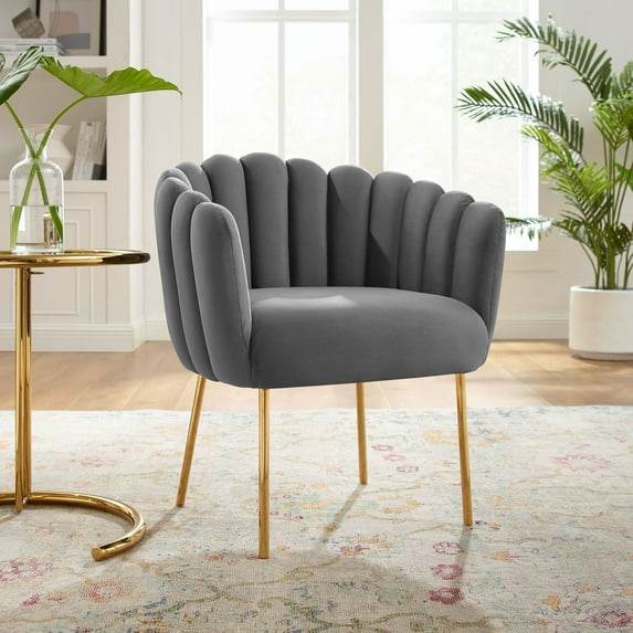 Modway Sanna Channel Tufted Performance Velvet Armchair in Gray