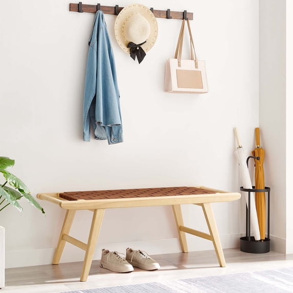 Modway Saoirse 47" Faux Leather Wood Bench in Natural Brown