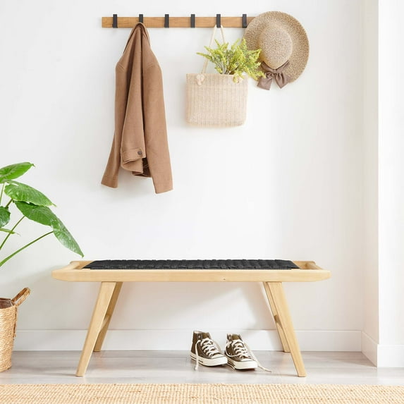 Modway Saoirse 47" Wove Rope Wood Bench in Natural Black