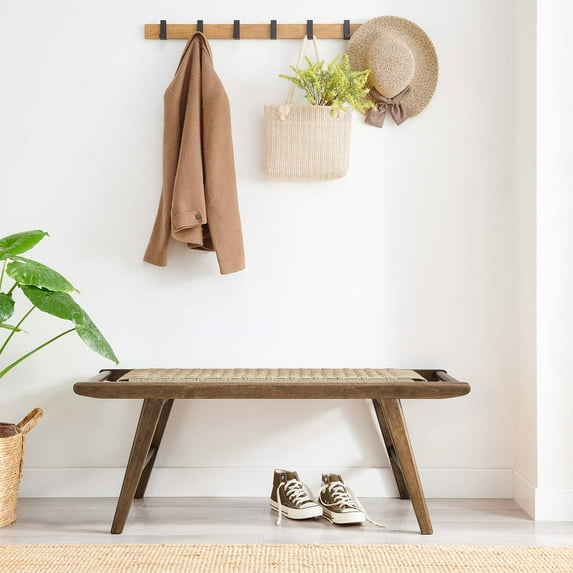 Modway Saoirse 47" Wove Rope Wood Bench in Walnut Natural