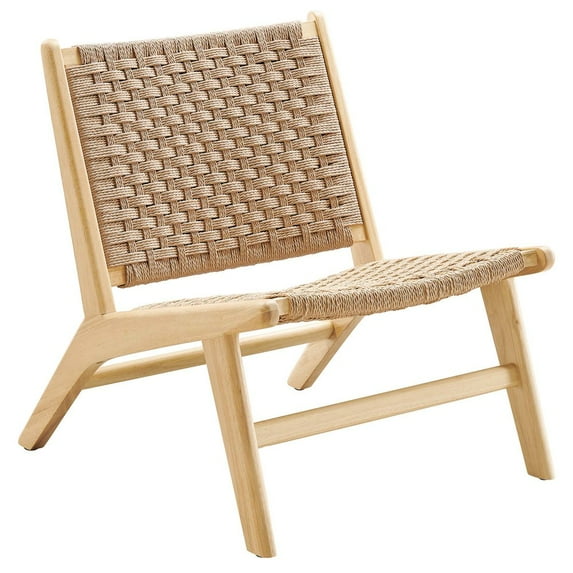 Modway Saoirse Woven Rope Wood Accent Lounge Chair in Natural Natural