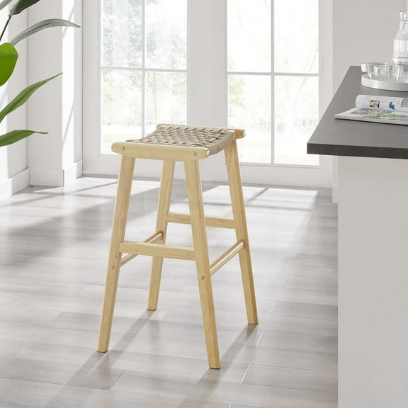 Modway Saoirse Woven Rope Wood Bar Stool - Set of 2 in Natural Natural
