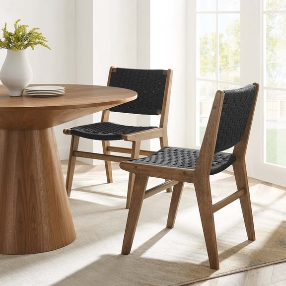 Modway Saoirse 17.5" Fabric Dining Side Chair in Walnut/Black (Set of 2)