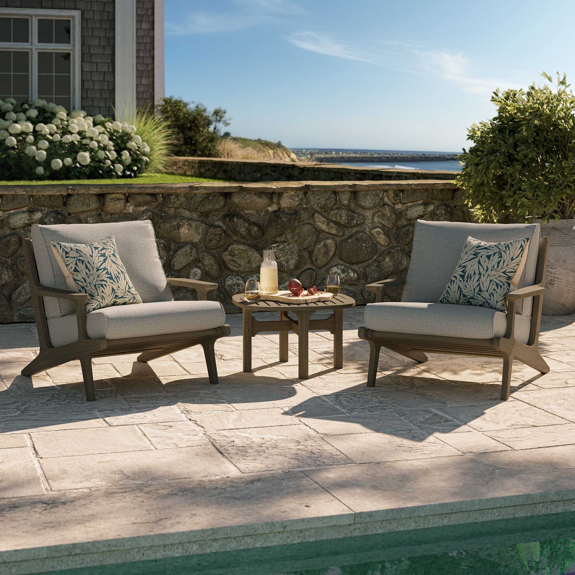 Modway Saratoga 3-PC Patio Teak Wood Furniture Set with Lounge Chairs/Side Table