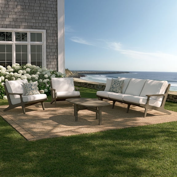 Modway Saratoga 4PC Outdoor Patio Teak Wood Furniture Set - Weathered Gray/White