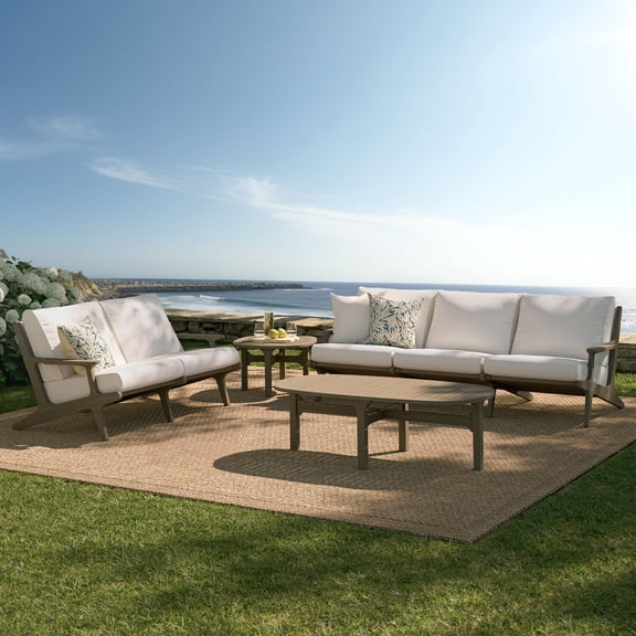 Modway Saratoga 4-Piece Outdoor Patio Teak Wood Furniture Set in Weathered Gray White