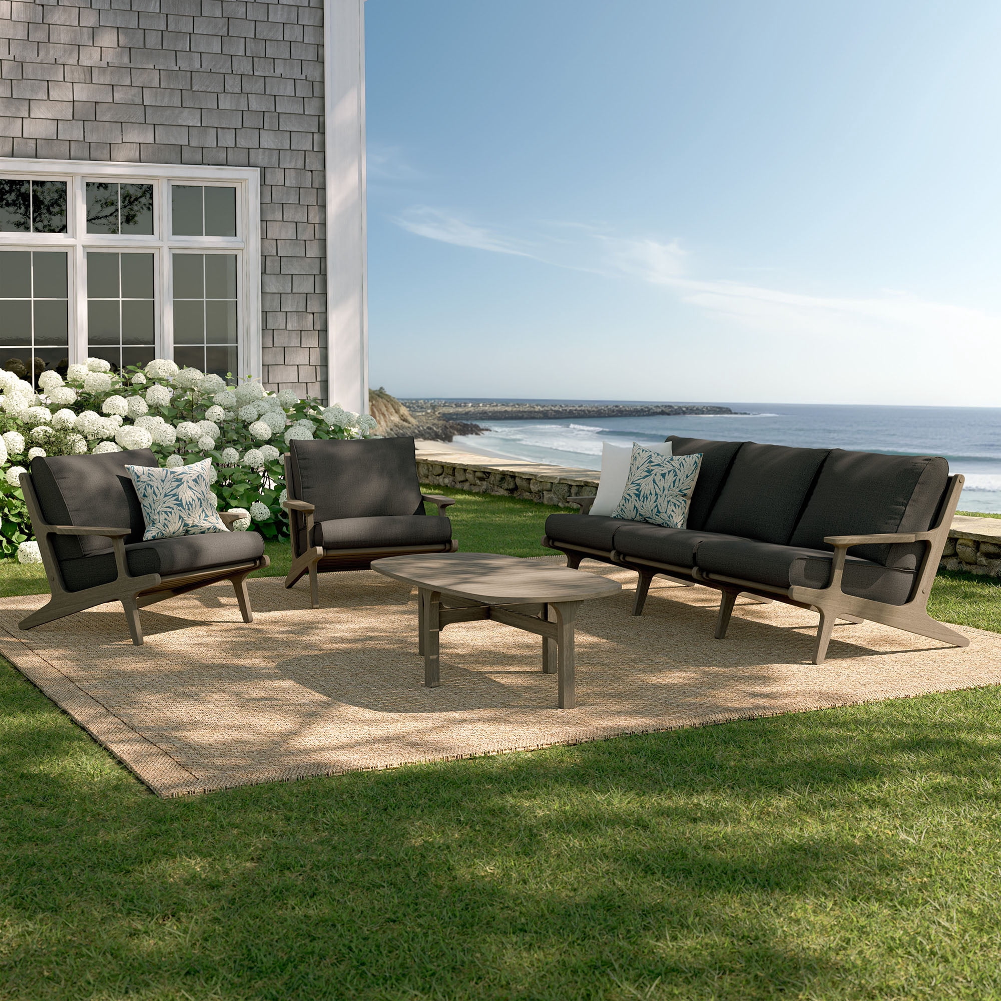 Modway Saratoga 4-Piece Outdoor Teak Wood Furniture Set in Weathered Gray Flint