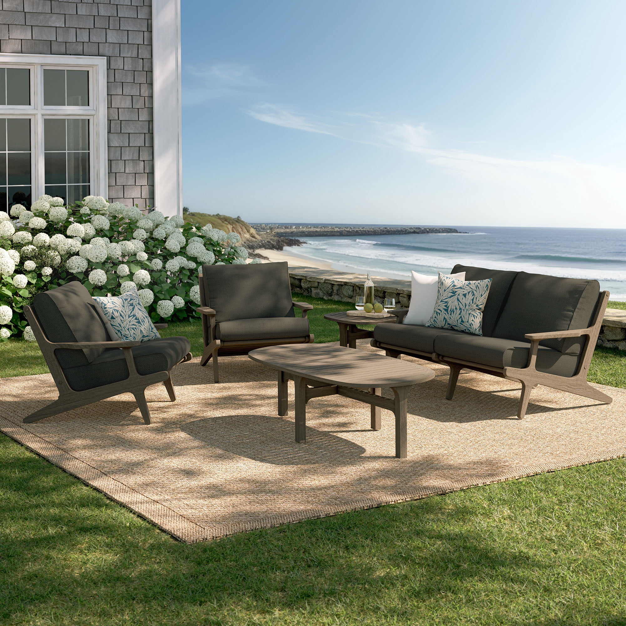 Modway Saratoga 5-Piece Outdoor Teak Wood Furniture Set in Flint Gray