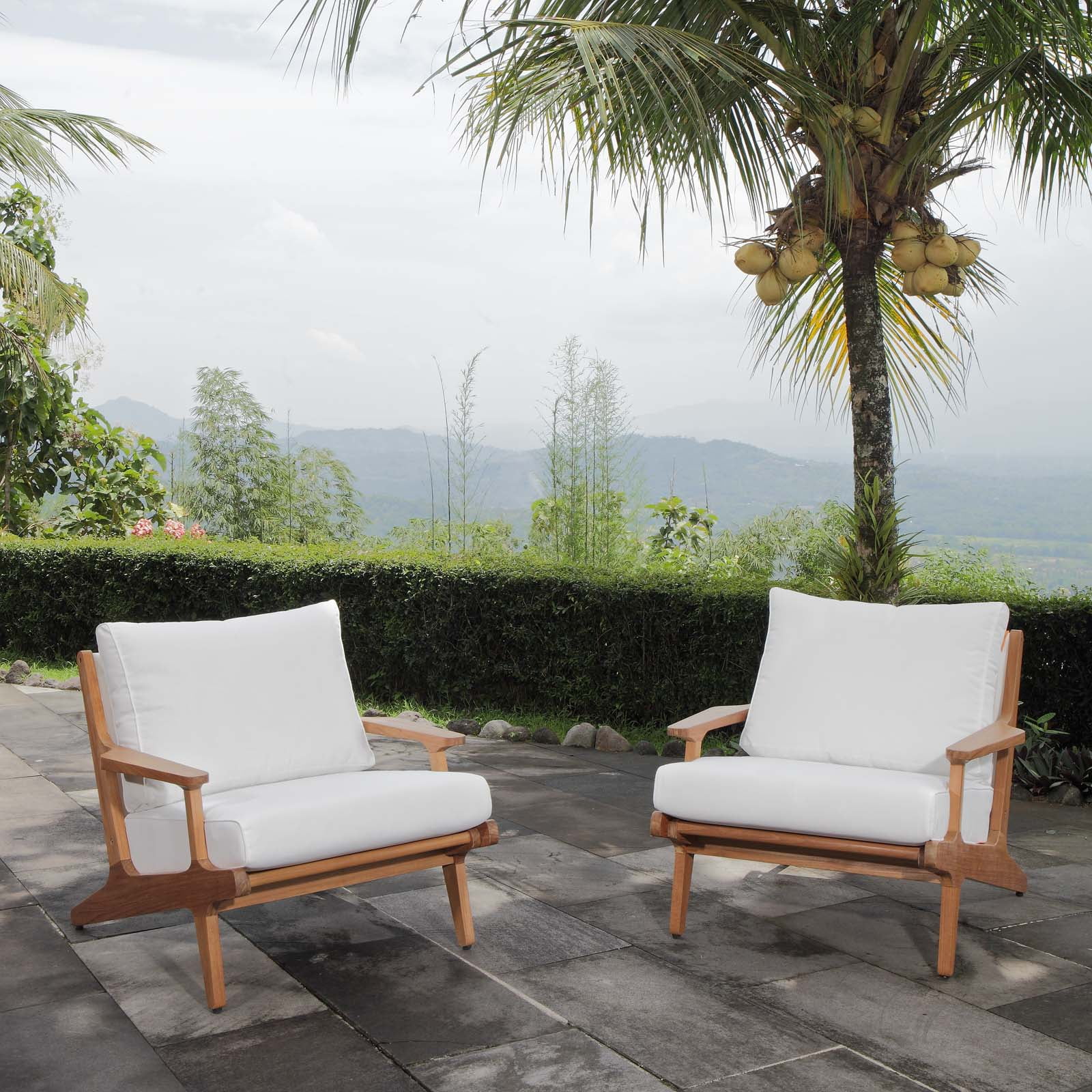 Modway Saratoga Outdoor Patio 2 Piece Patio Teak Set in Natural White