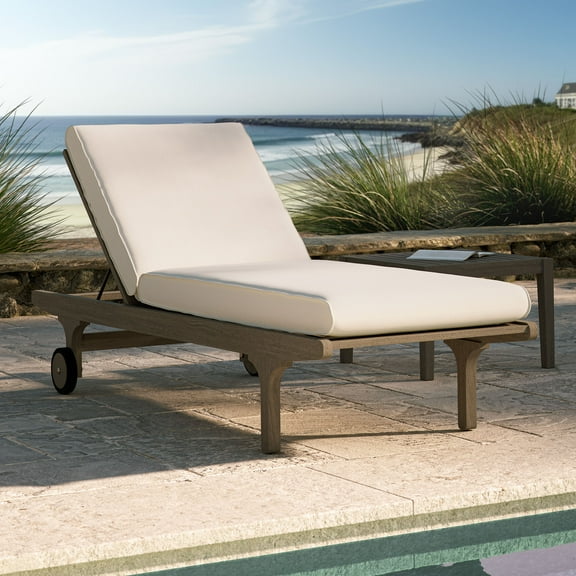 Modway Saratoga Outdoor Patio Teak Chaise Lounge Chair in Weathered Gray White by Modway