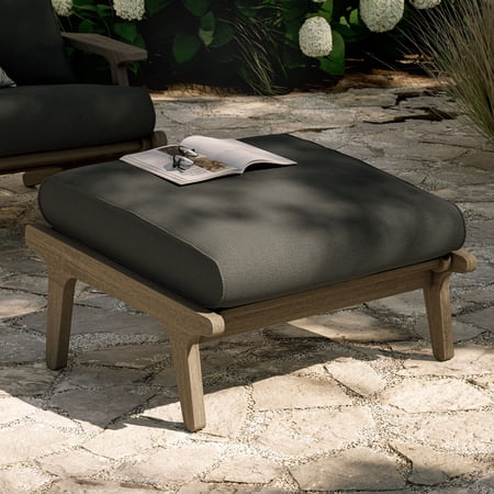 Saratoga Outdoor Teak Ottoman in Weathered Gray Flint