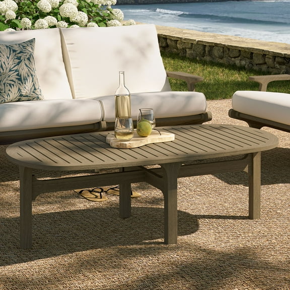 Modway Saratoga Oval Outdoor Patio Teak Wood Coffee Table in Weathered Gray by Modway