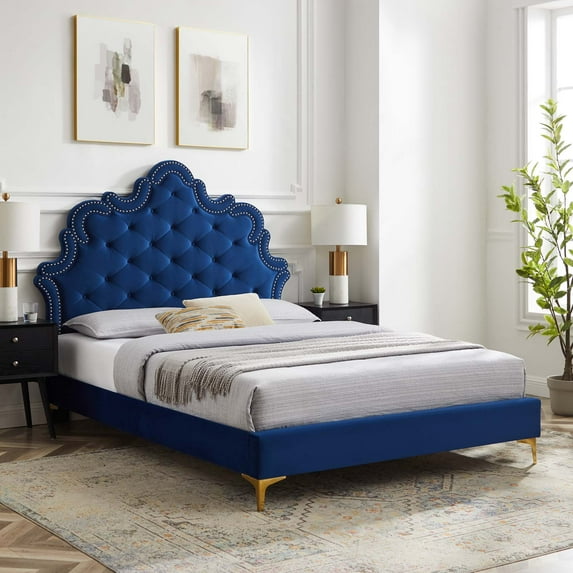 Modway Sasha Button-Tufted Performance Velvet King Bed in Navy
