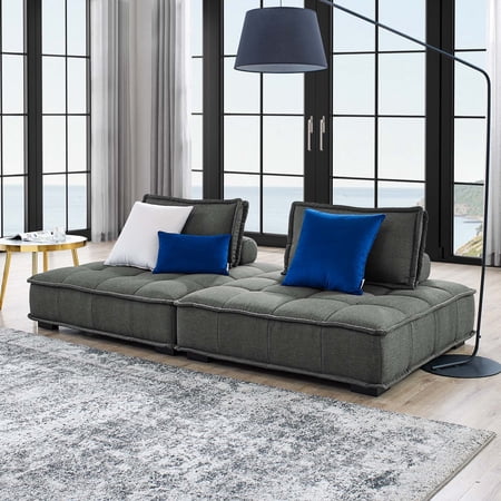 Modway Saunter Tufted Fabric Fabric 2-Piece Loveseat in Gray