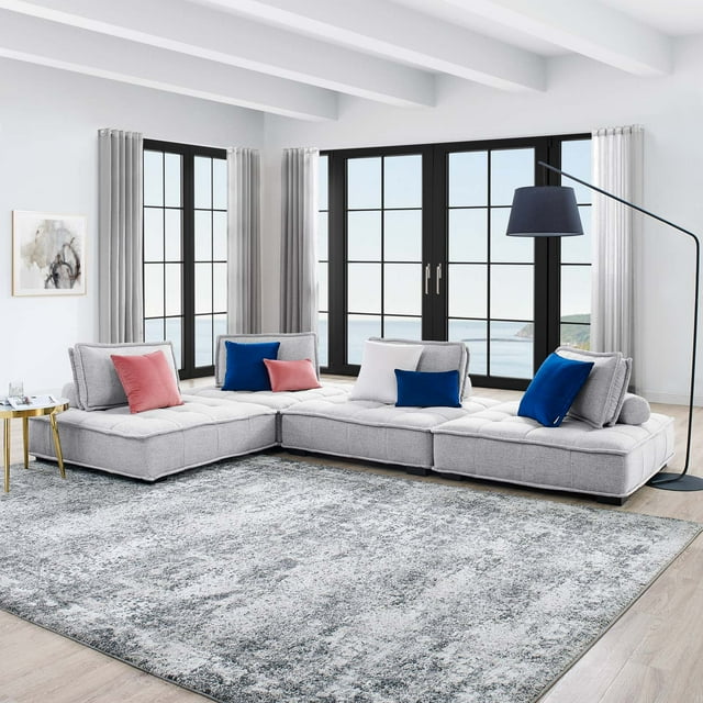 Modway Saunter Tufted Fabric Fabric 4-Piece Sectional Sofa in Light Gray