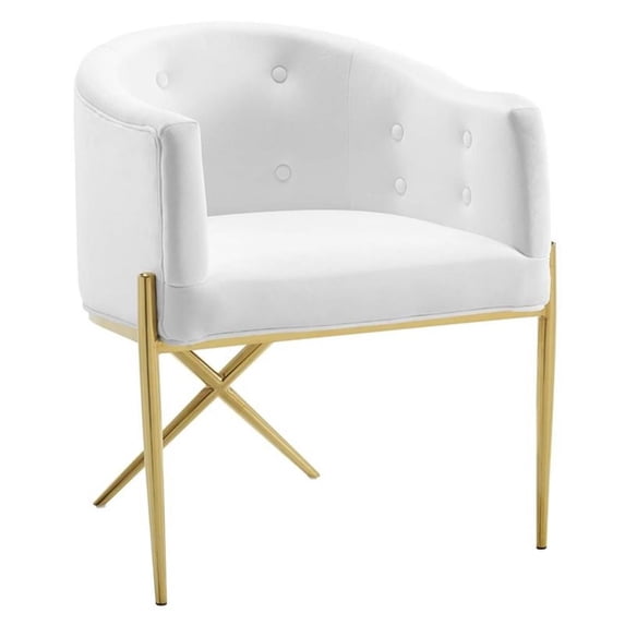 Modway Savour 19" Tufted Velvet Stainless Steel Accent Dining Armchair in White