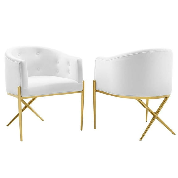Modway Savour Accent Dining Armchair Performance Velvet Set of 2 in White