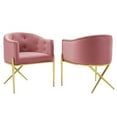 thumbnail image 1 of Modway Savour Contemporary Velvet Floral Armchairs, Pink (Set of 2), 1 of 7