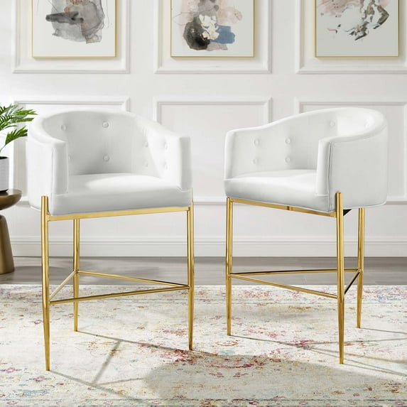 Modway Savour Tufted Performance Velvet Bar Stool Set of 2 in White
