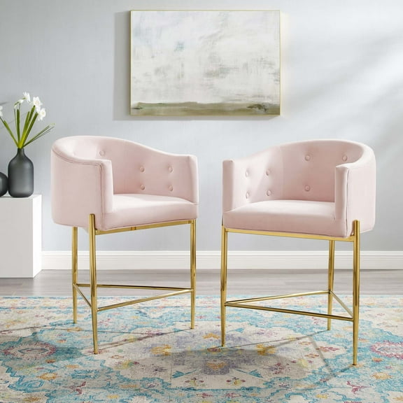 Modway Savour Tufted Performance Velvet Counter Stool Set of 2 in Pink