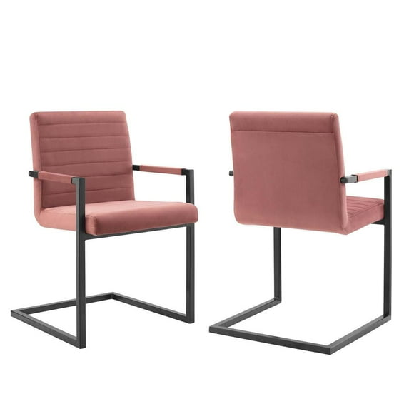 Modway Savoy 16.5" Velvet & Metal Dining Chairs in Rose Pink/Black (Set of 2)