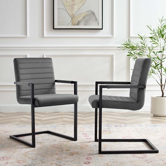 Modway Savoy Performance Velvet Dining Chairs - Set of 2 in Gray