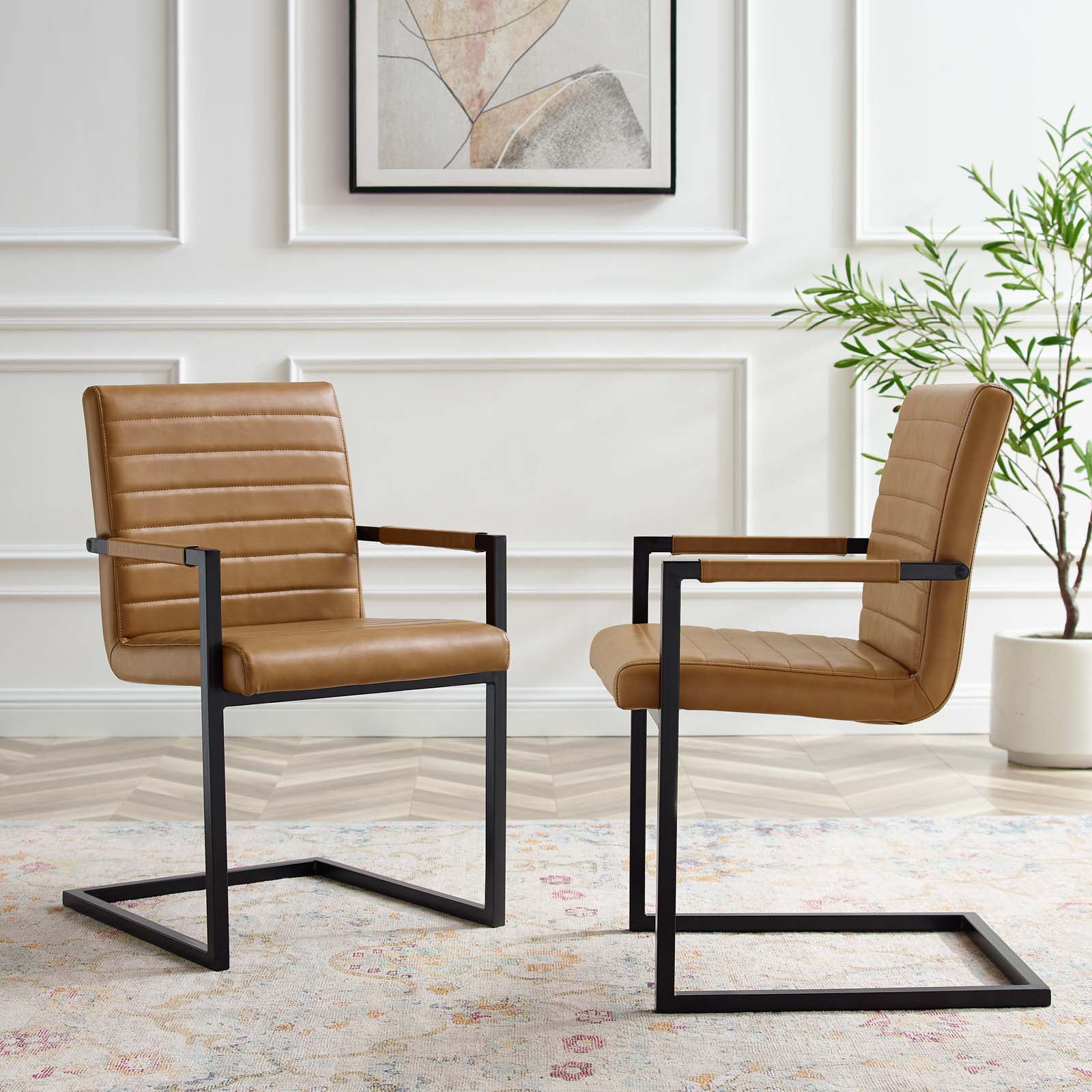 Modway Savoy Vegan Leather Dining Chairs Set of 2 in Gray