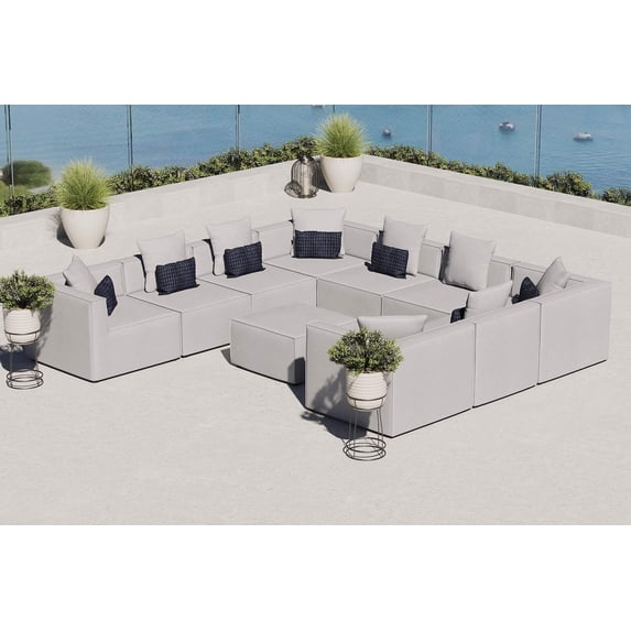 Modway Saybrook 10-Piece Patio Fabric Upholstered Sectional Sofa in Gray