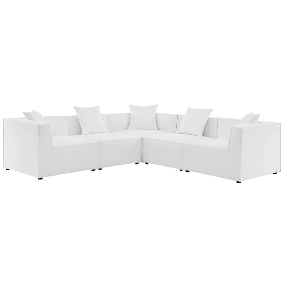 Modway Saybrook 103.5" 5-Piece Fabric Outdoor Patio Sectional Sofa in White