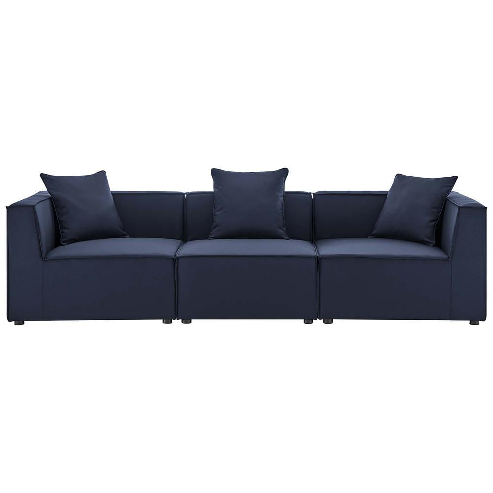 Navy Upholstered Three-Seat Outdoor Sectional Sofa with Metal Frame