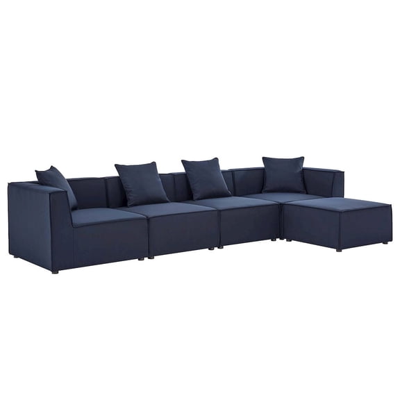 Modway Saybrook Outdoor Patio Upholstered 5-Piece Sectional Sofa in Navy