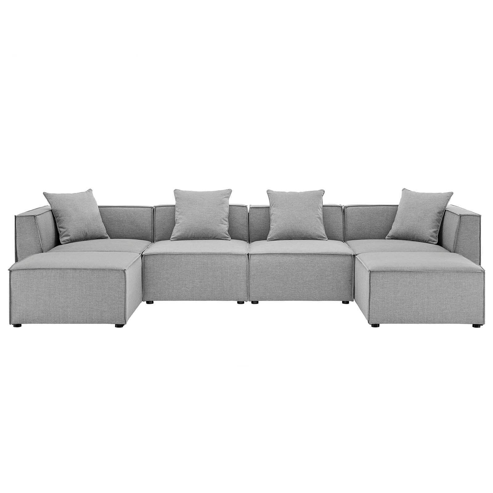 Gray Aluminum 6-Piece Outdoor Sectional Sofa with Cushions