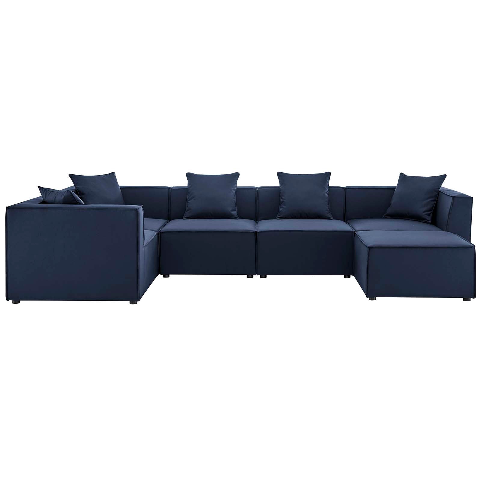 Modway Saybrook 6-Piece Fabric Upholstered Outdoor Patio Sectional Sofa in Navy