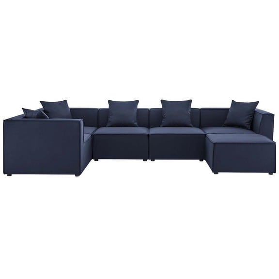 Modway Saybrook Outdoor Patio Upholstered 6-Piece Sectional Sofa in Navy
