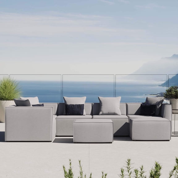 Modway Saybrook 7-Piece Patio Fabric Upholstered Sectional Sofa in Gray