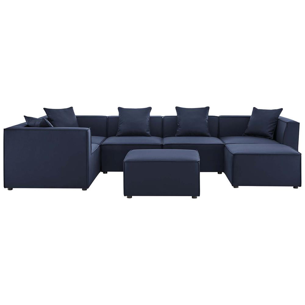 Navy Aluminum 7-Piece Outdoor Sectional Sofa Set